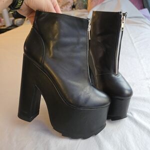 Dolls Kill YRU Nightmare Black High Platform Ankle Booties Faux Leather NAT1